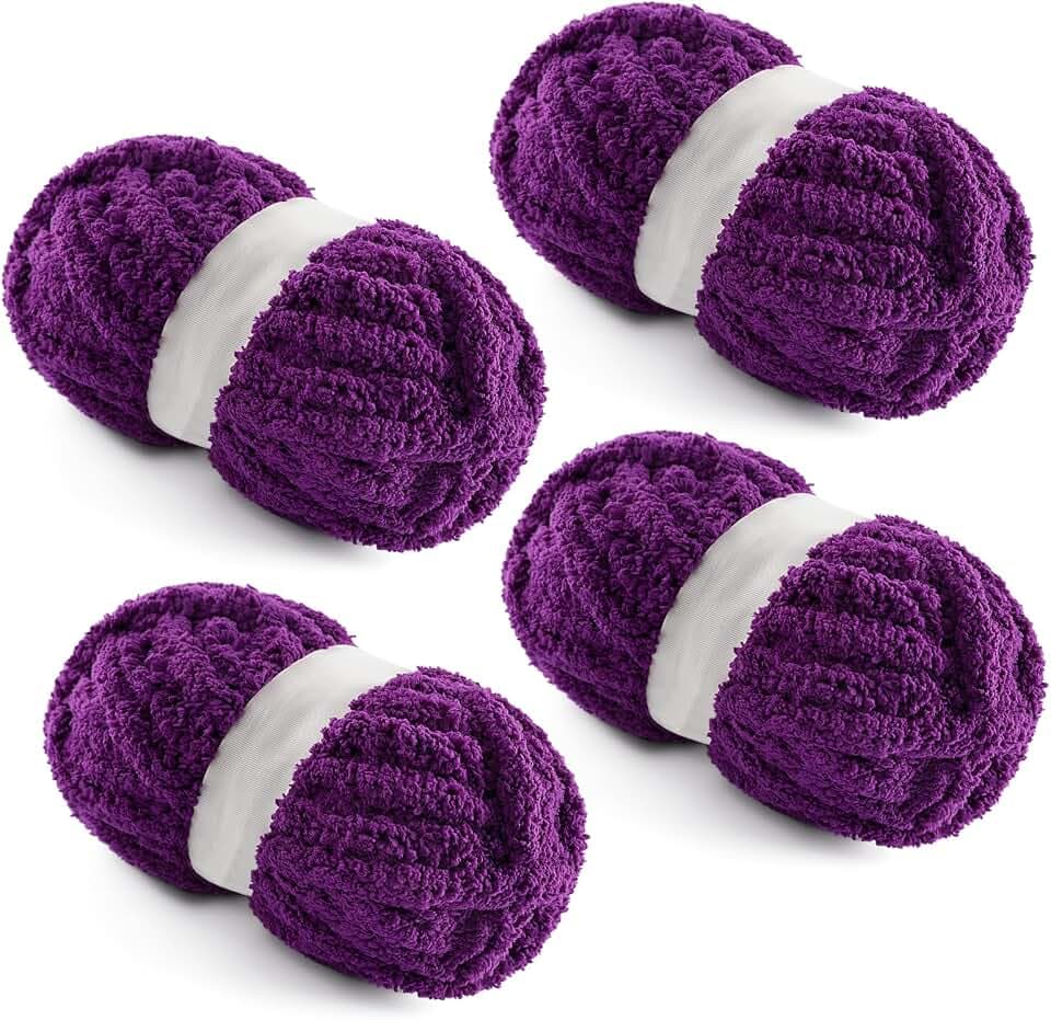 4 Pack Chunky Yarn for Hand Knitting - Chunky Chenille Blanket Yarn for Crocheting - Jumbo Fluffy Yarn for Crochet - Super Bulky Yarn 28.4 yds 7.7 oz Each Skein (Violet)