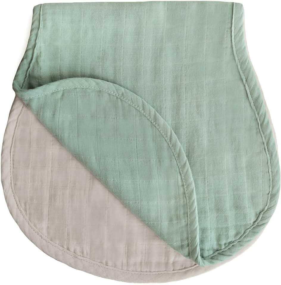 mushie Muslin Baby Burp Cloths | 100% Organic Cotton, Set of 2 (Roman Green/Fog)