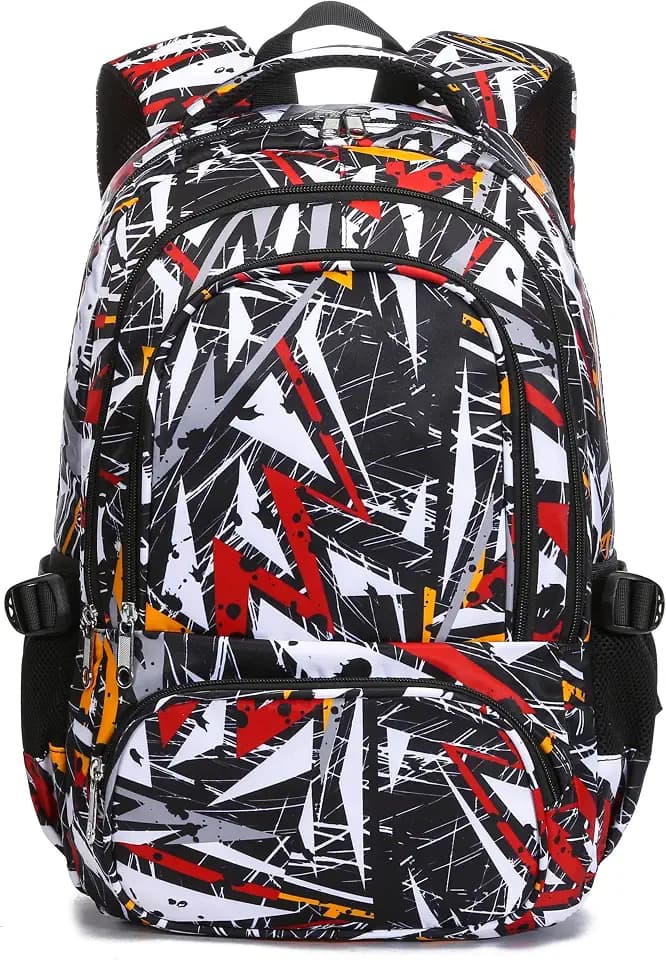 BLUEFAIRY Kids Backpack for Boys Elementary Primary Middle School Book Bags Bookbags Back to School Bags Large Compartment Mochila Escolar para Niños de 8-10 Triangle Black 17”