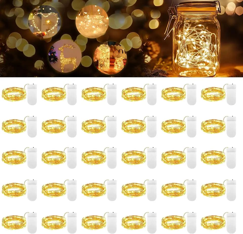 LED Mini Lichterkette mit Batterie Warm weiß DIY kleine Lichterketten Wasserdich Batteriebetrieb Beleuchtung Batteriebetrieben Deko für Flasche Urlaub Weihnachten