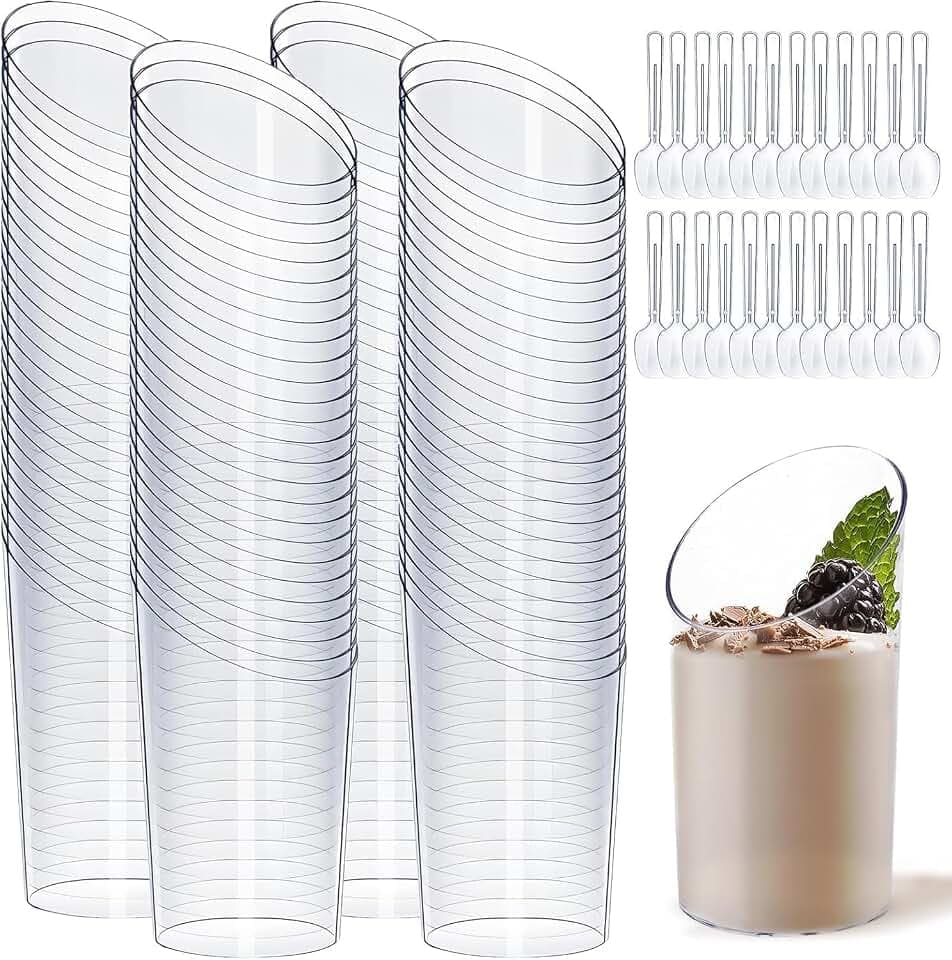 Woobroo Abgewinkelte Dessertgläschen, 50 Stück, 75 ml/2,5oz, Runde, wiederverwendbare Mini-Dessertbecher, Dessertschälchen für Mousse, Tiramisu, Geburtstag