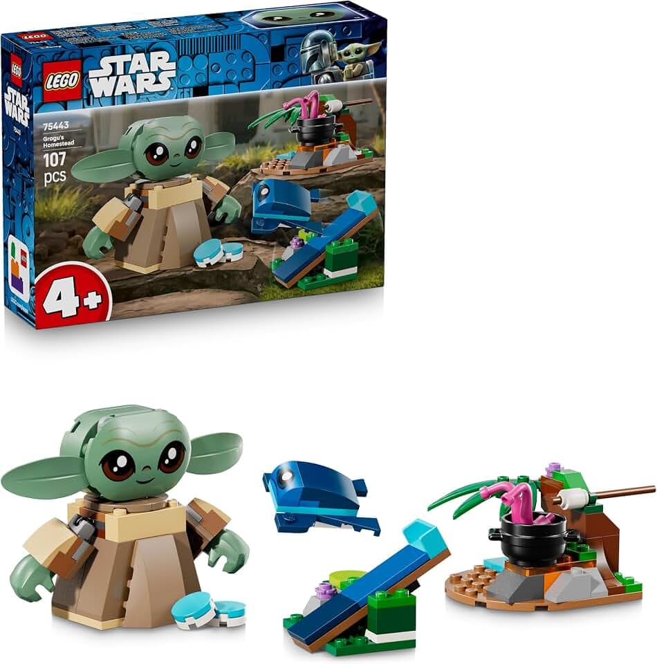 LEGO Star Wars 75443 Grogus Zuhause - Spielzeug mit Grogu Figur & Sorgan Frosch sowie Katapult & blauen Makronen - Geschenk für Jungen & Mädchen ab 4 Jahren und Fans von The Mandalorian