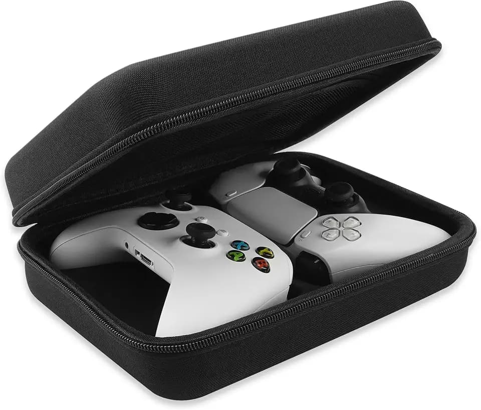 GEEKRIA Dual Controller Travel Carrying Bag Compatible with Sony DualSense, Xbox One/Series X/S, 8BitDo Pro 2 Controller, Protective Storage with Internal Mesh Pocket (Black)