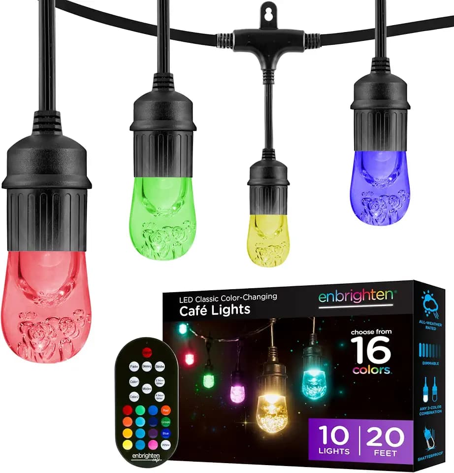 Enbrighten Classic Outdoor String Lights, 20ft, 10 Lights, Remote Control