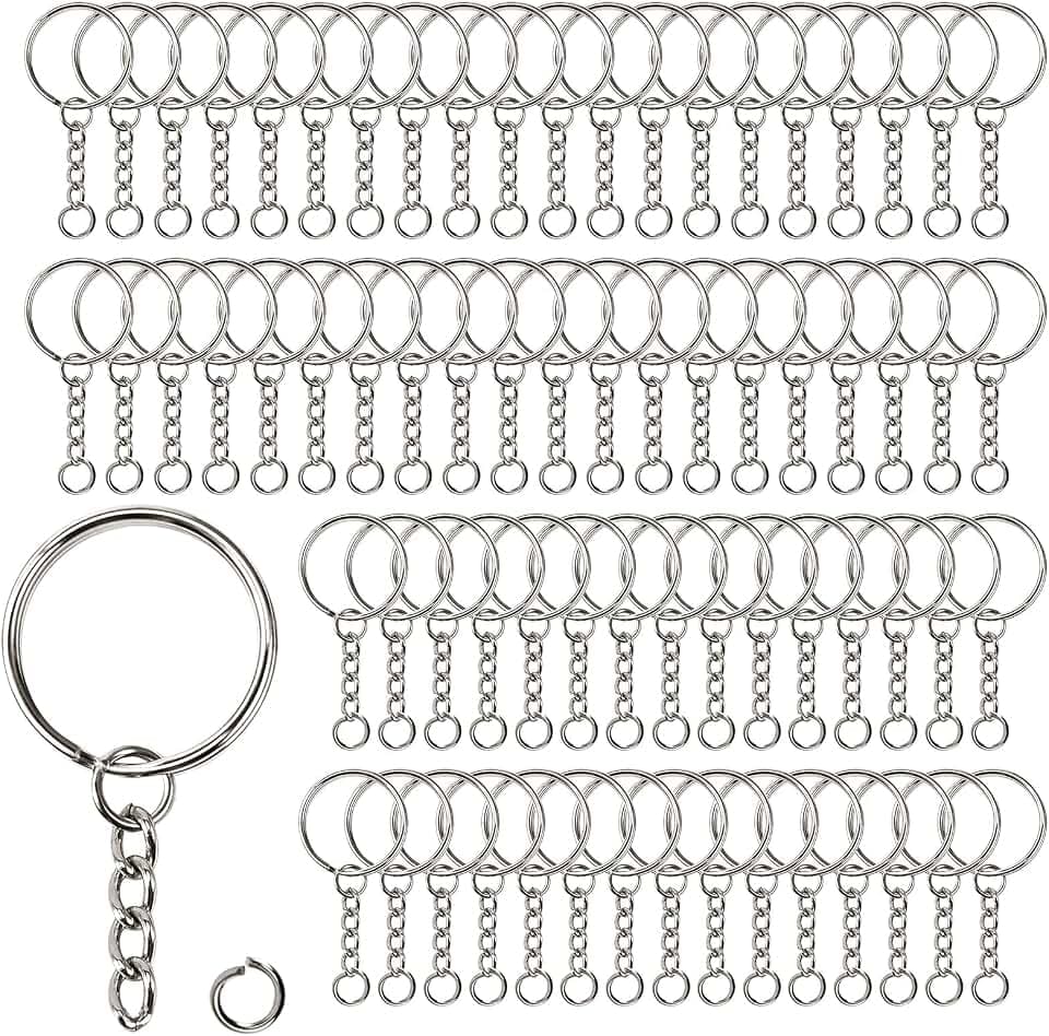 Redamancy Schlüsselringe, 140 Stück Schlüsselanhänger Ringe, 70 Stück 25mm Schlüsselanhänger mit kette und 70 stück offene binderinge, für DIY Craft Making Schmuck Schlüsselanhänger Zubehör (Silber)