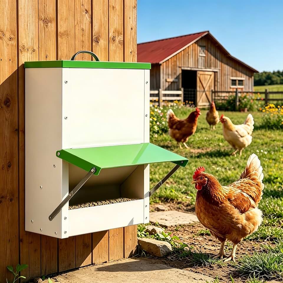 11kg Futterautomat Hühner, Grün, Geflügel Futterspender Aus Metall
