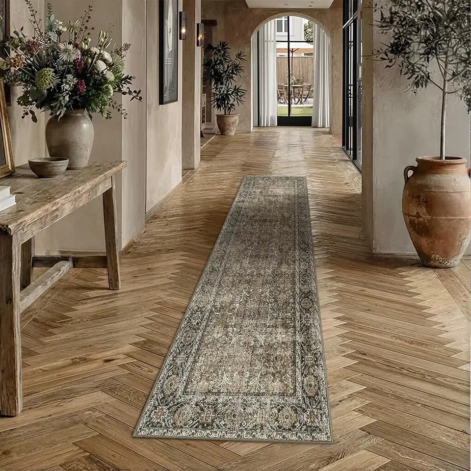 PureCozy Brown Runner Rug 3x8 Vintage Traditional Distressed