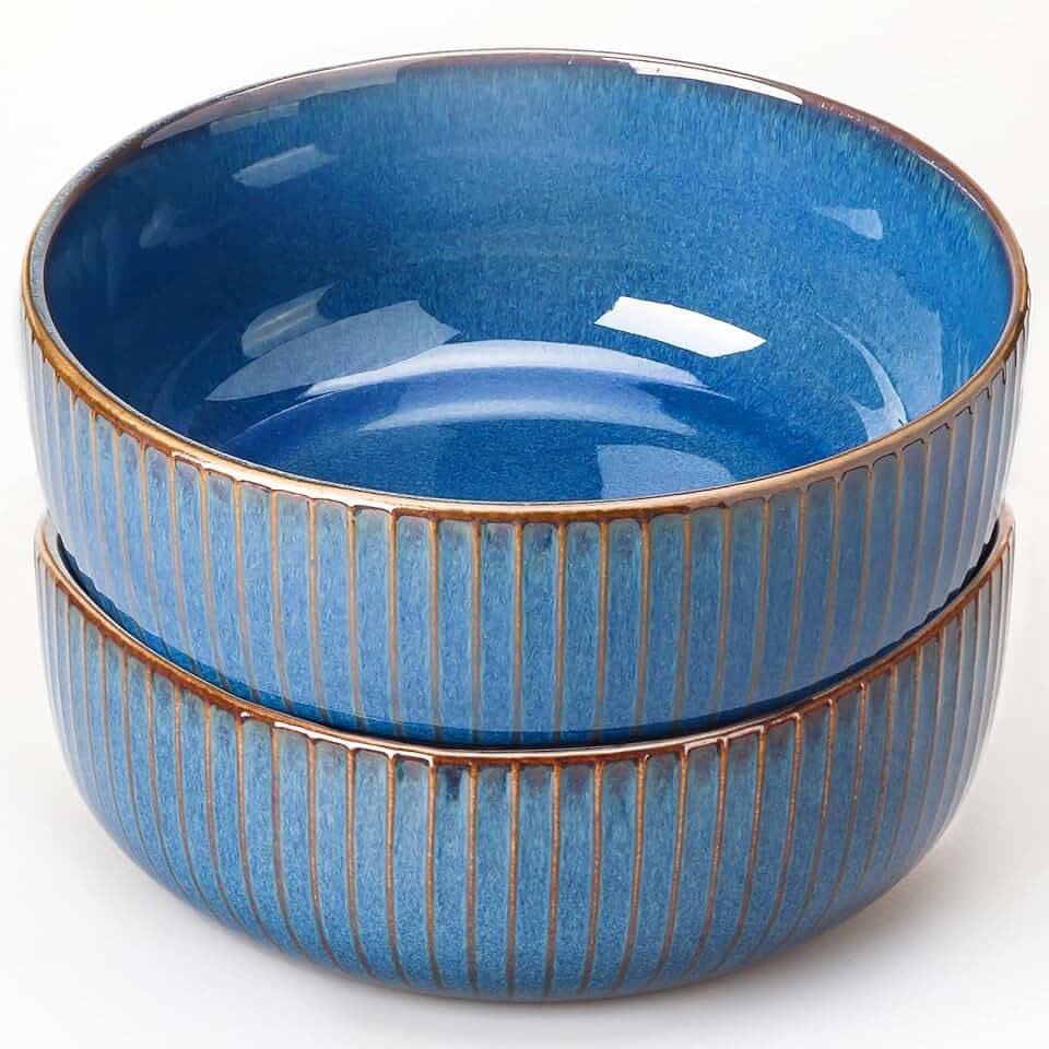 CSYY Salatschüssel aus Keramik, 2PCS 1800ML Große Porzellan Salatschale Oder Suppenschale 21cm,Blau