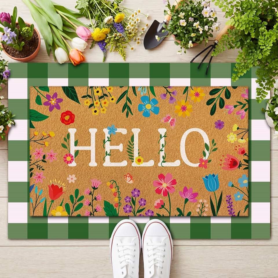 Drydiet 2 Pcs Floral Layered Doormats Spring Coir Welcome Mat
