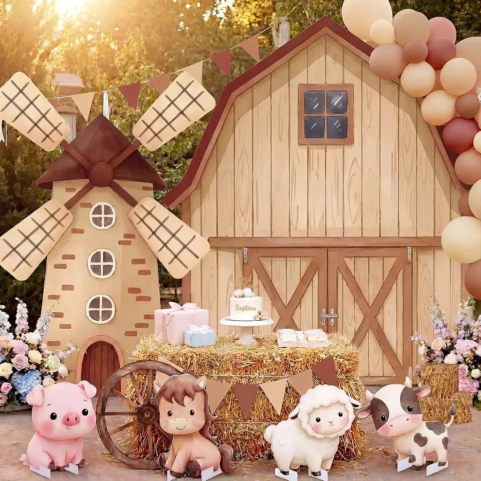 Leinuosen 10 Pcs Large Farm Animal Backdrop Party Decorations Brown Barn