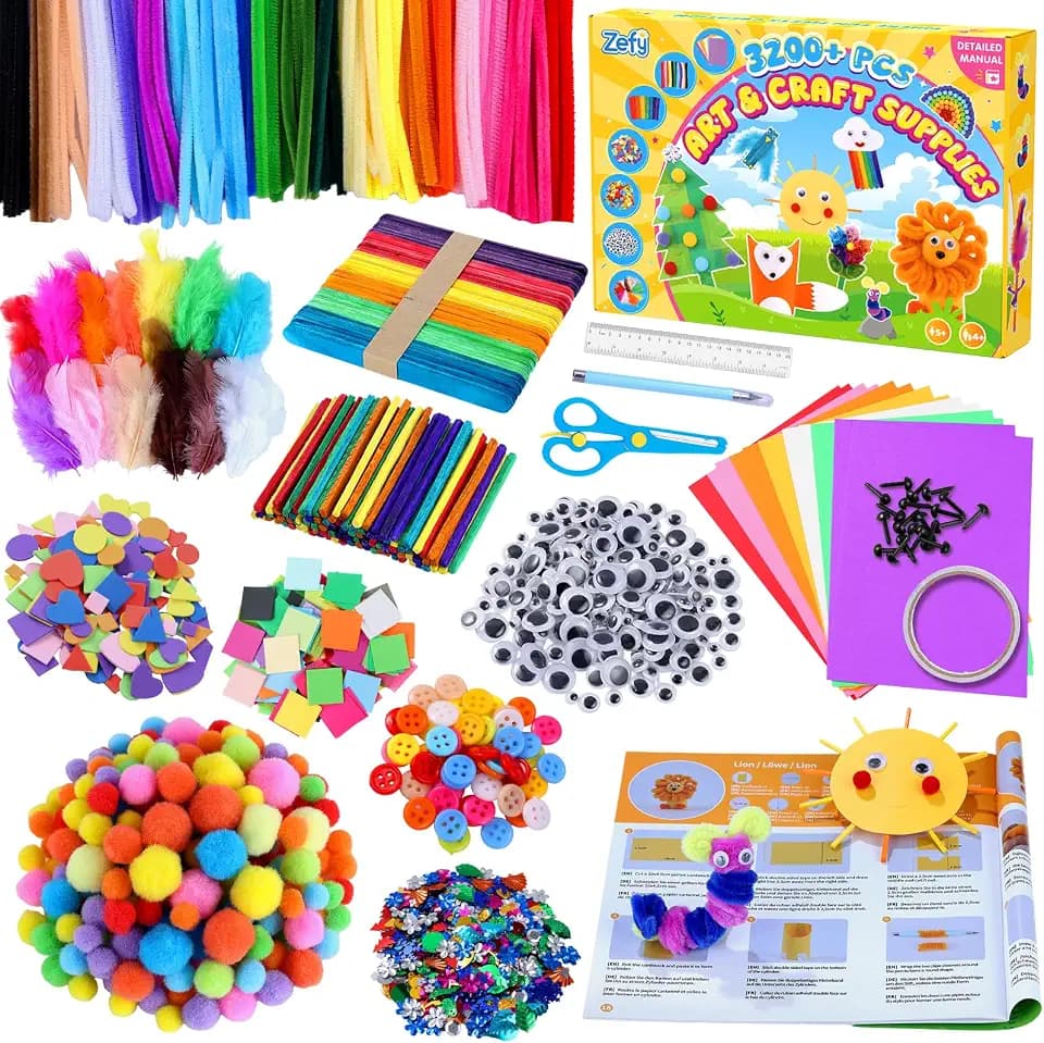 Zefy 3200+ Pcs Arts and Crafts Supplies for Kids, All in One Craft Kits