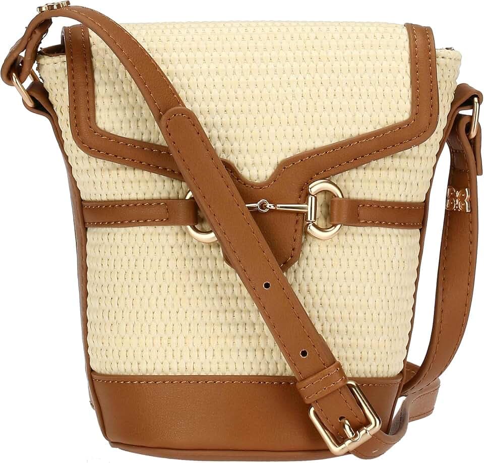 THUN - Eimertasche aus Stroh und Kunstleder, Hauptmaterial 65% PP, 35% Baumwolle, Futter 100% Polyester, Finish 100% Polyester, Metall, Kollektion Sempre con Me, 11,5 x 9,5 x 17,5 cm