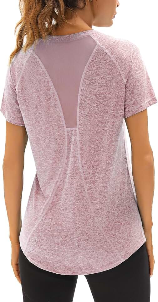 UV Sportshirt Damen Kurzarm V-Ausschnitt Sommer T-Shirts Mesh Rücken
