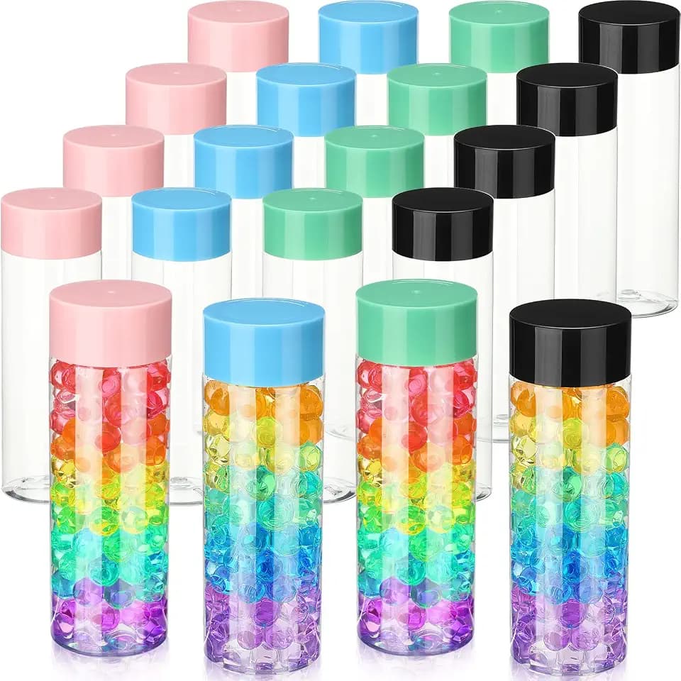 Hoolerry 16 Pcs Empty Plastic Sensory Bottle with Lid, 4 Colors, 13.5 oz