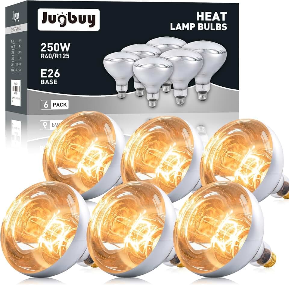250 Watt Heat Lamp Bulbs, Clear Incandescent Heating Outdoor Light Bulb for Bathroom, Shower, Chickens, Chicks, Ceiling, Reptile, Food, Plants, Medium E26 Base - 6 Pack