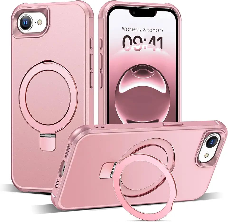SKYLMW Compatible with iPhone 16e/17e Case with Stand,Rose Gold