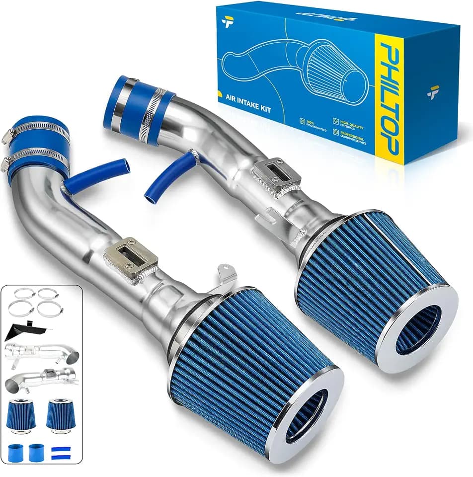 PHILTOP Cold Air Intake System Aluminum Polished Blue High Flow Replacement for 2009-2019 Nis-san 350Z, 2008-2013 I-n-Fi-n-i-t-i G37, High Performance Filters