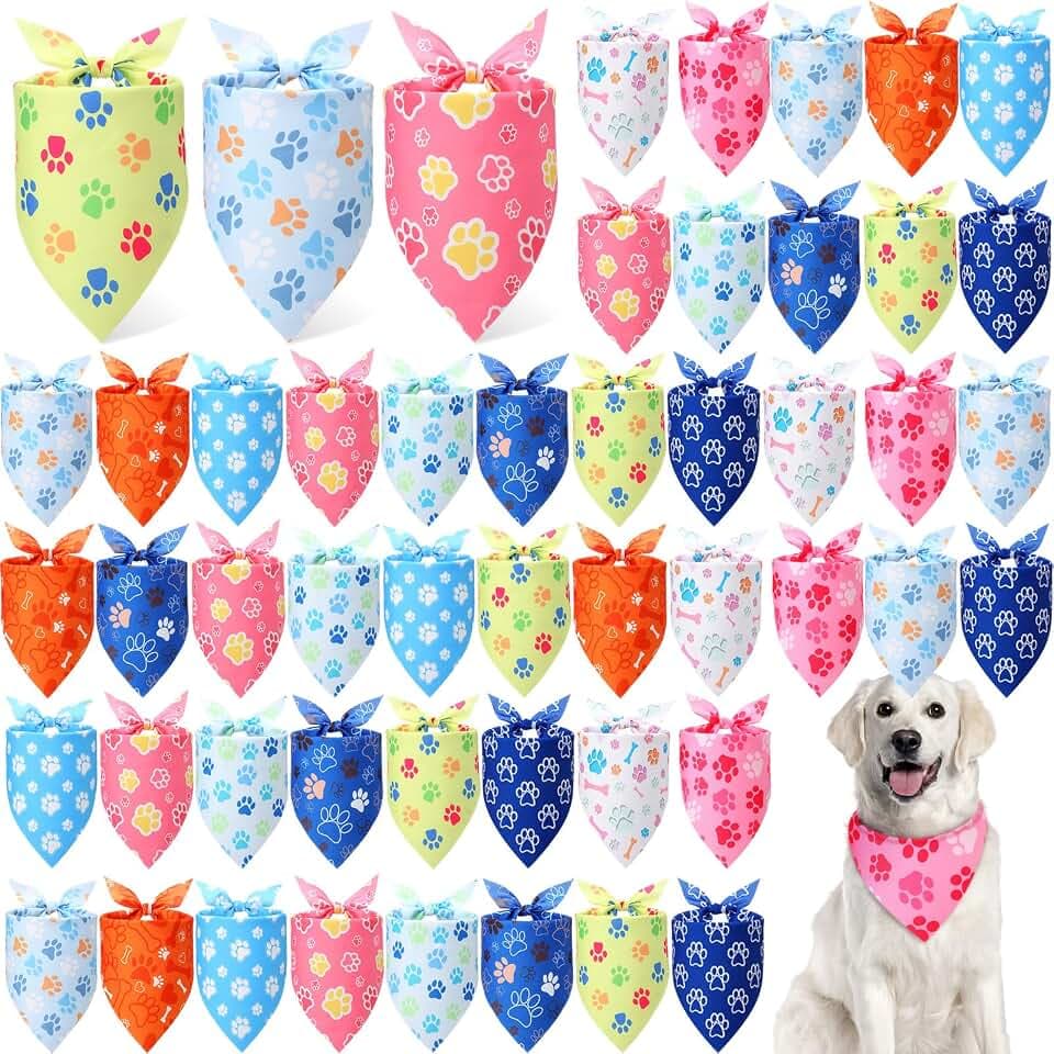 Weewooday 50 Pcs Paw Dog Bandanas Bulk, 31.5 x 21.7 x21.7 Inch