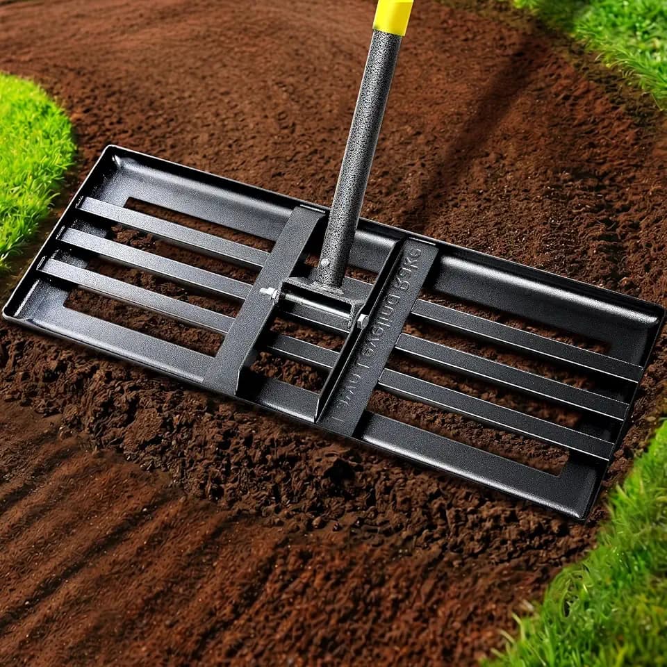 Lawn Leveling Rake, 5 FT Yard Leveler with 30 x 10 Wide Large Rakes Head for Smooth Garss Soil Sand Dirt, High Effect Ground Leveling Tool with Round Edge for Landscape Golf Course, No Flip