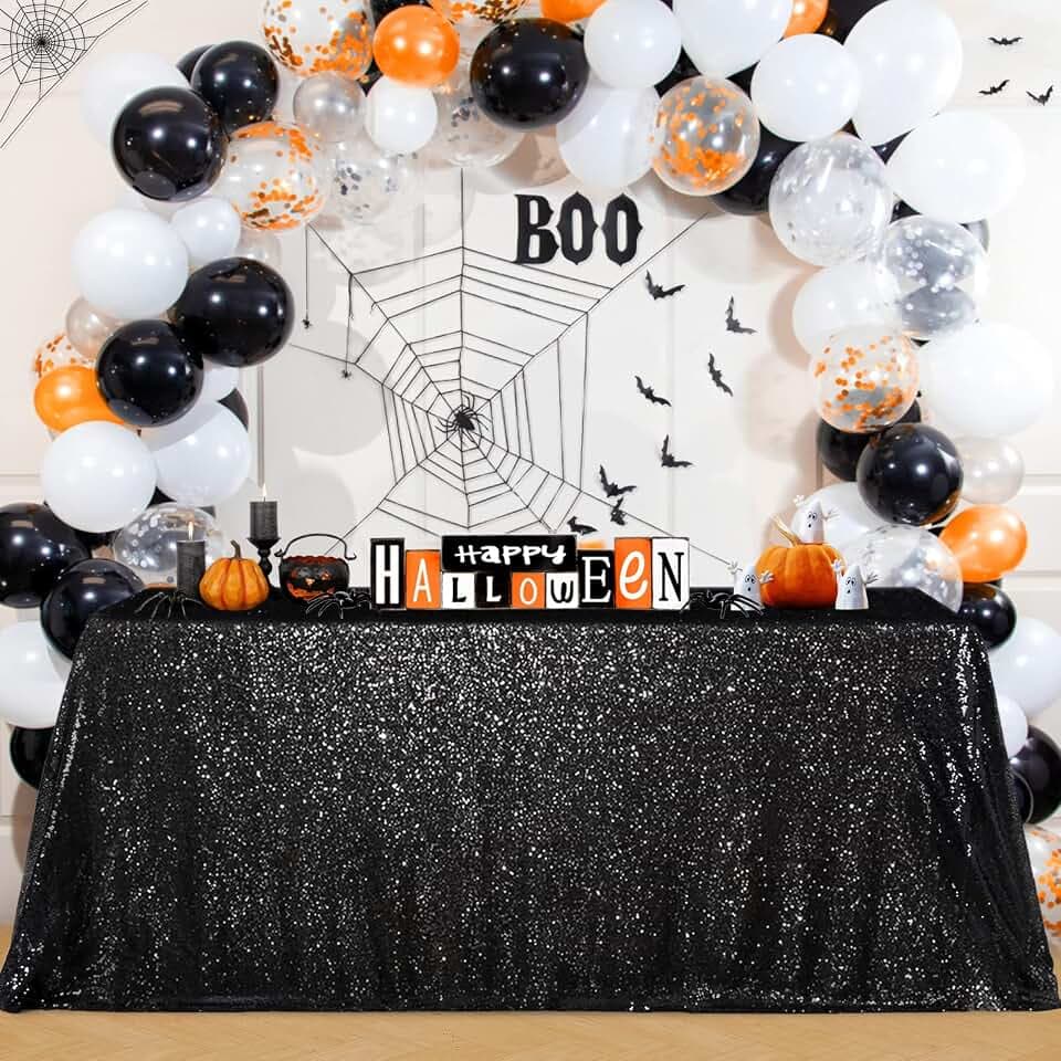 B-COOL Seamless Sequin Table Cloth Black Glitter Design Table Cloth Decor