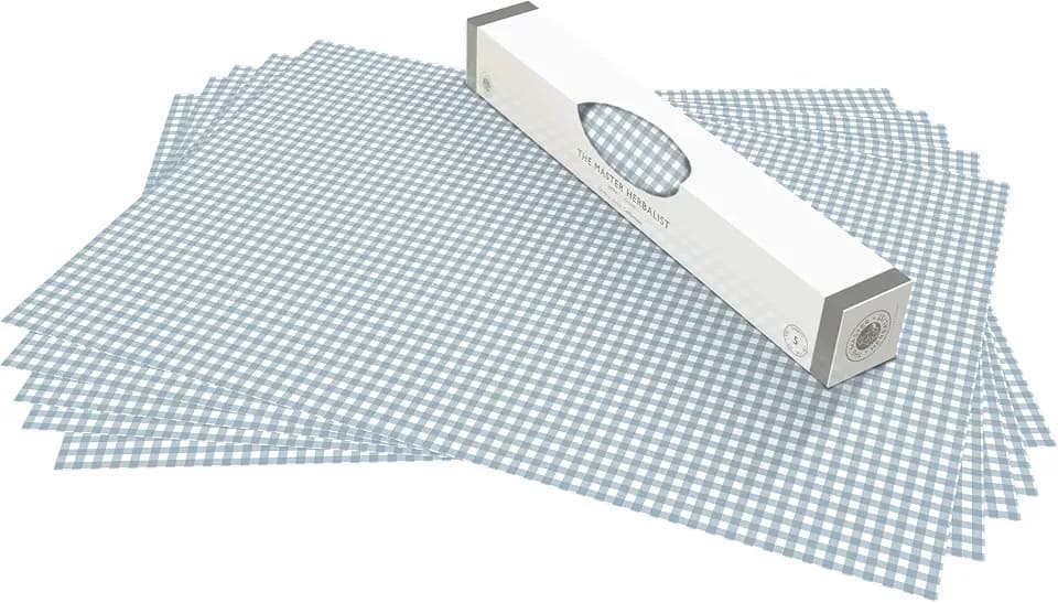 The Master Herbalist UNSCENTED & Wipe Clean Drawer Liners in a Cook's Blue Gingham Design - Perfect for Kitchen Drawers, Shelves, Cupboards & Cabinets. Contains 10 Sheets. Made in the UK.