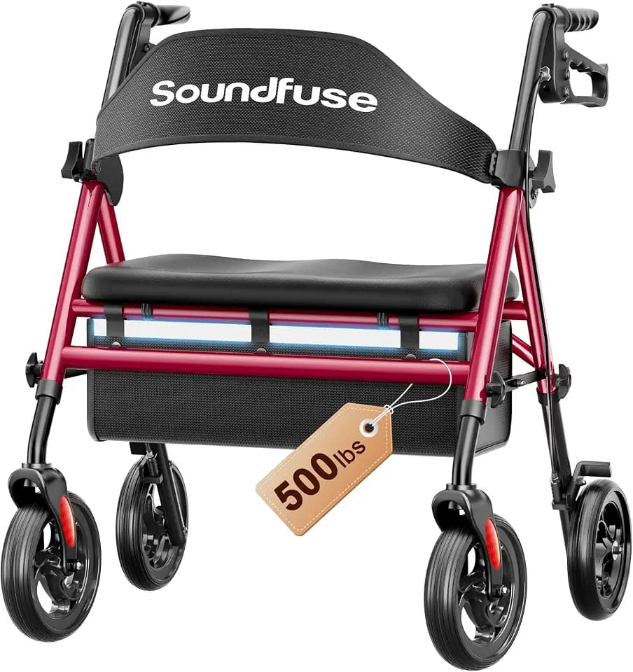 soundfuse Foldable Bariatric Walker for Seniors, 20" Ergonomic Padded Seat