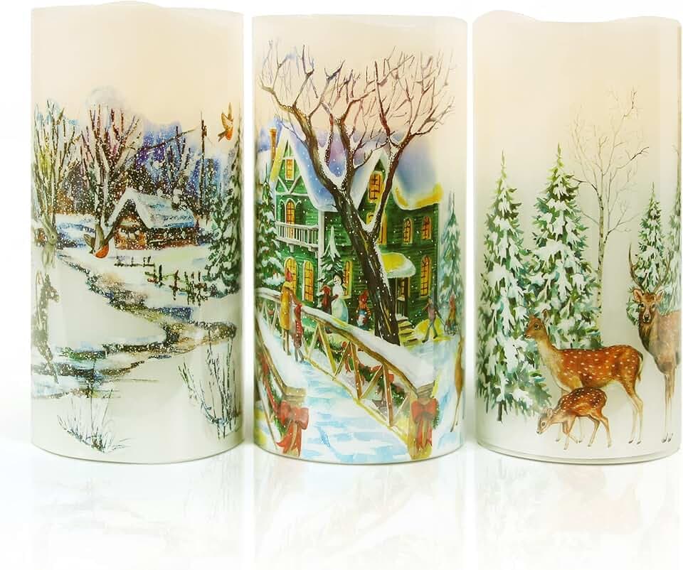 Darnassus 3PCS Christmas Flameless Candles Real Wax LED Candles Decor Warm
