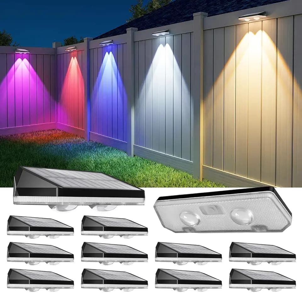 16 Pack Solar Fence Lights Outdoor ,Warm White + RGB 13 Color Mode Fence Lights Solar Powered with Ultra-Bright Lens IP65 Waterproof,Solar Wall Light for Backyard/Step/Patio/Deck/Stair/Railings/Fence