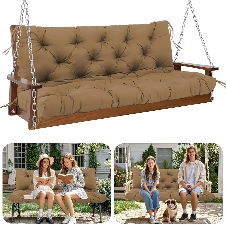 Premium 5" Thick Waterproof Outdoor Swing Cushions Sturdy Durable 2-3 Seat Replacement Porch Swing Cushions with Backrest&Ties Bench Cushion for Outdoor Furniture Backyard Patio(48x40inch)