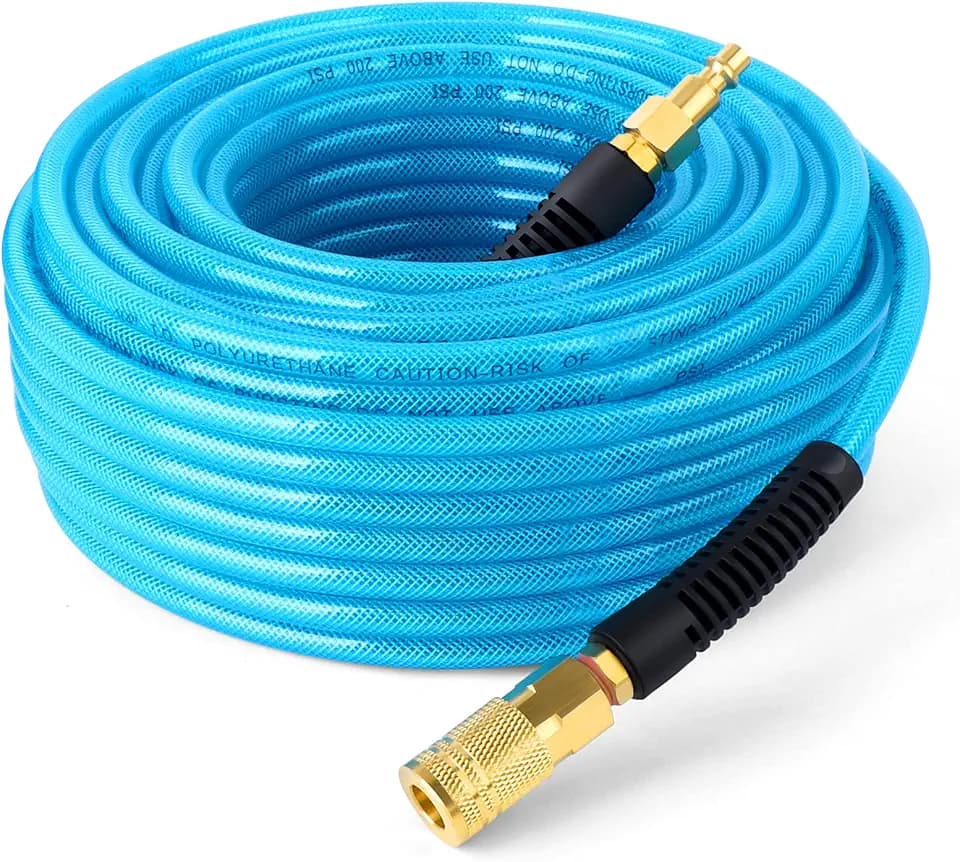 GASHER 1/4'' x 100FT Reinforced Polyurethane Air Hose, Maximum Working Pressure 300PSI,Composed of Brass And Blue PU hose, Easy to Install