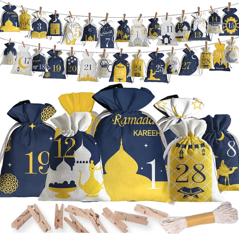 Ramadan Kalender, 30 Stoffbeutel zum Befüllen, 2 Größen, Leer