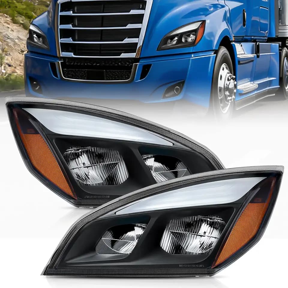 Led Headlights Compatible with 2018-2023 Cascadia Black Housing, Tailored for Elite Models, Driver and Passenger Side