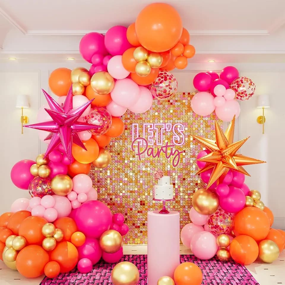 Pink Orange Balloon Arch Kit for Tropical Birthday Wedding Decorations