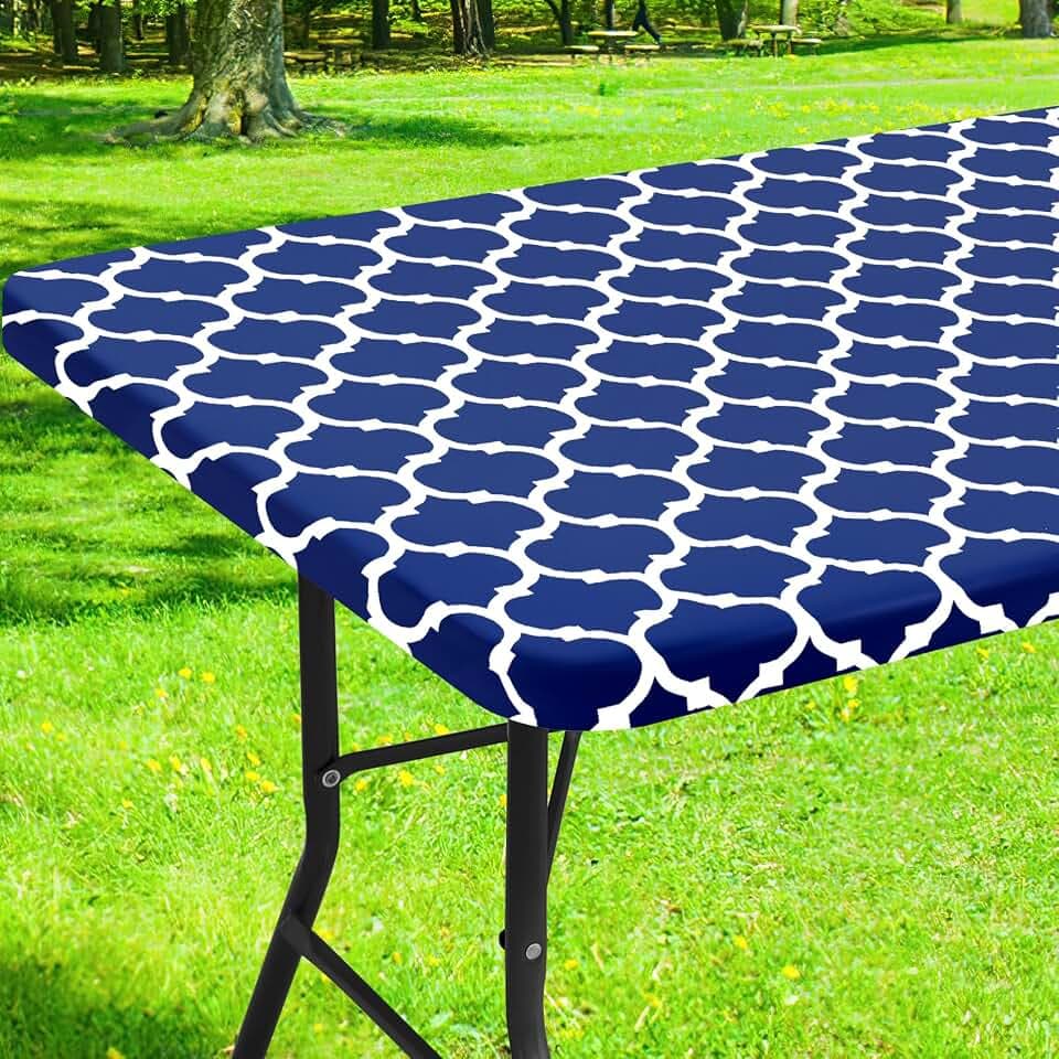 Smiry Picnic Fitted Table Cover, 5 Foot Flannel Backed Vinyl Tablecloth
