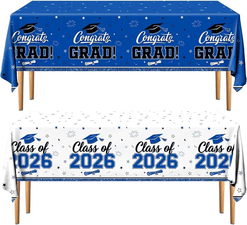 Graduation Tablecloth Blue and White Graduation Decorations Gongrats Grad Tablecloth 2026 Graduation Decorations Class of 2026 Table Covers Blue Graduation Table Cloths for Graduation Party Supplies