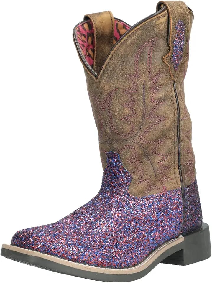 Smoky Mountain Boots Girls Ariel Boot, Purple Glitter/Brown Distress, 3.5