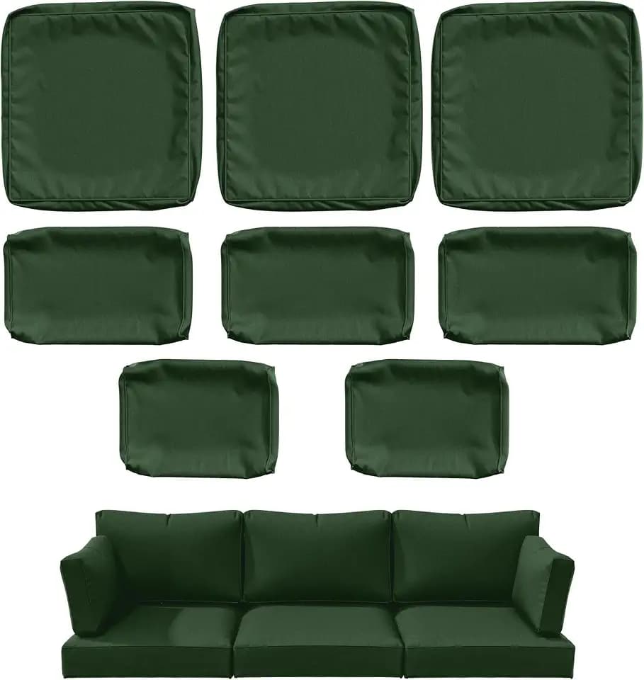 8 Pcs Outdoor Patio Cushion Covers, Replaceable Waterproof Furniture Covers, Outdoor Non-Slip Covers with Zippers, Covers Only, Green