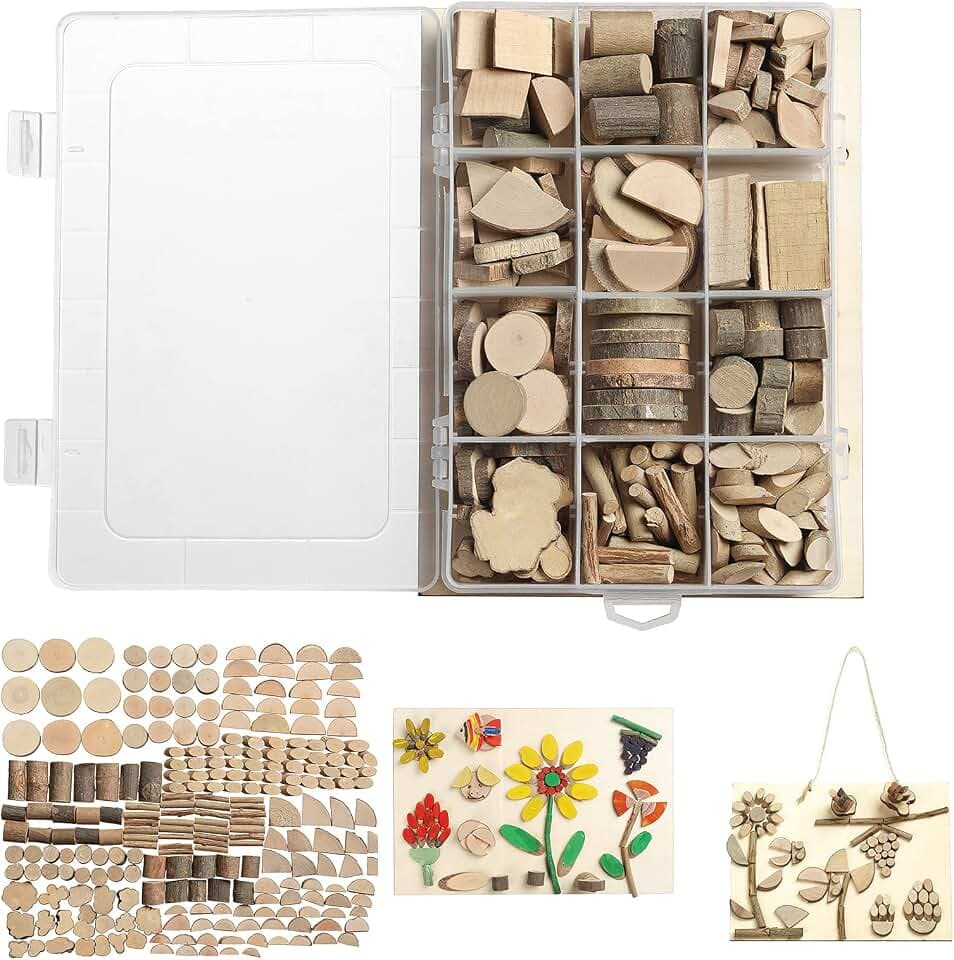 LAZACA Wood Craft Kits DIY, Wooden Loose Parts 250 Pcs, 19.5X13X3.5cm
