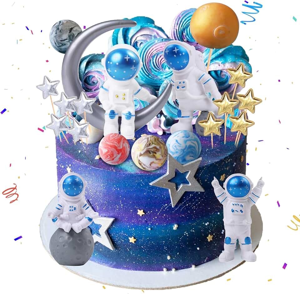 Weltraum-Kuchenaufsatz, Weltraum-Cupcake-Topper, Astronauten-Figur, Geburtstag, Weltraum, Motto-Party-Dekorationen, Planetenkuchenaufsätze, Stern-Kuchenaufsätze für Kinder, Party, Babyparty, Zubehör