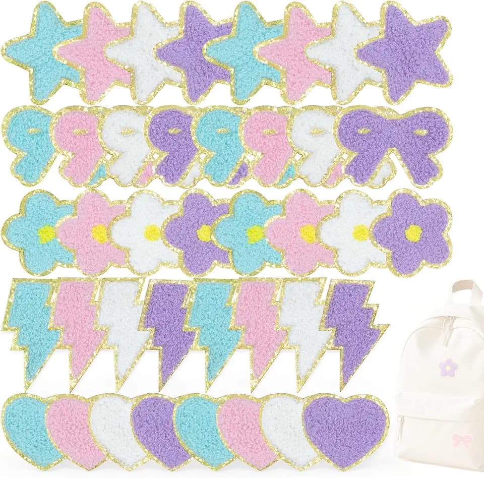 40 Chenille-Patches selbstklebend 5 Designs 4 Farben DIY Kleidung