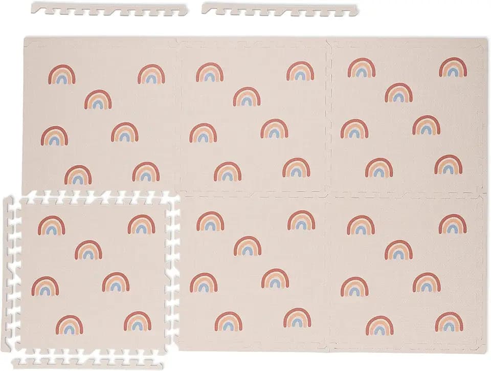 Relaxdays Puzzlematte, 6er Set Spielmatte mit Rand, 60x60 cm, schadstofffreier Schaumstoff, Regenbogen Kindermatte, rosa