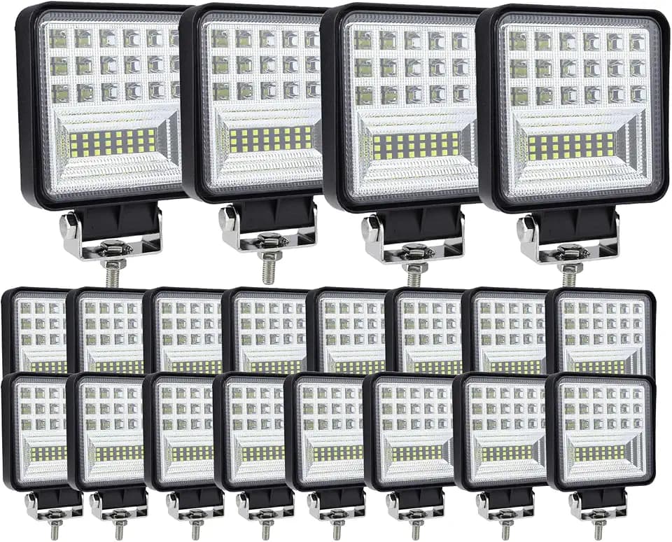 LED Work Lights For Truck, 4 Inches 126W Square LED Light, Spot and Flood Combo Beam Off Road Light Driving Lights, 20PCS 12V 24V Work Lights for Pickup Boat Golf Cart SUV ATV UTV