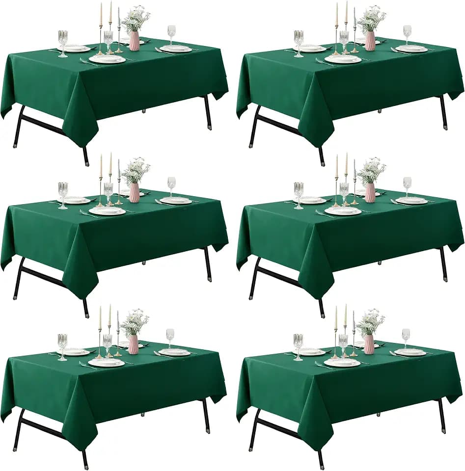 6-Pack 60x102 inch Blackish Green Table Cloths, Solid Stain and Wrinkle Resistant Oblong Tablecloth, Premium Plain Weave Polyester Fabric Rectangle Table Linen Covers for Hotel, Wedding