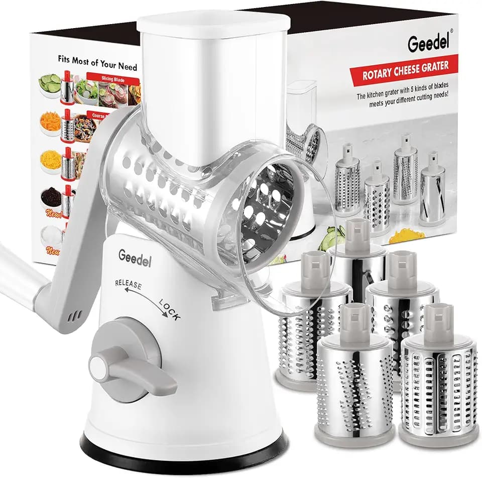 Geedel Rotary Cheese Grater Hand Crank, Cheese Shredder Vegetable Slicer