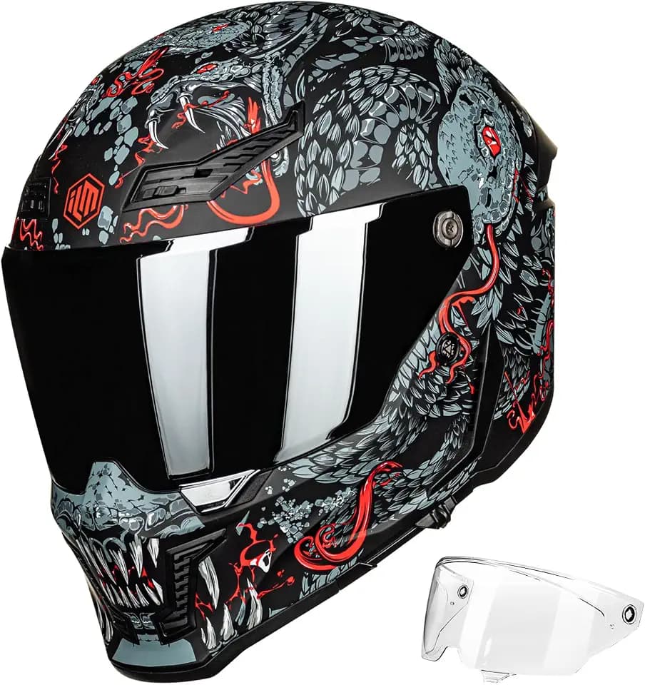 ILM Motorcycle Helmets for Adult Men Women Full Face DOT ECE Powersports Dual Visor Street Racing Helmet with Pinlock Cascos para Motos Model MF509 (Mythology Red, L)