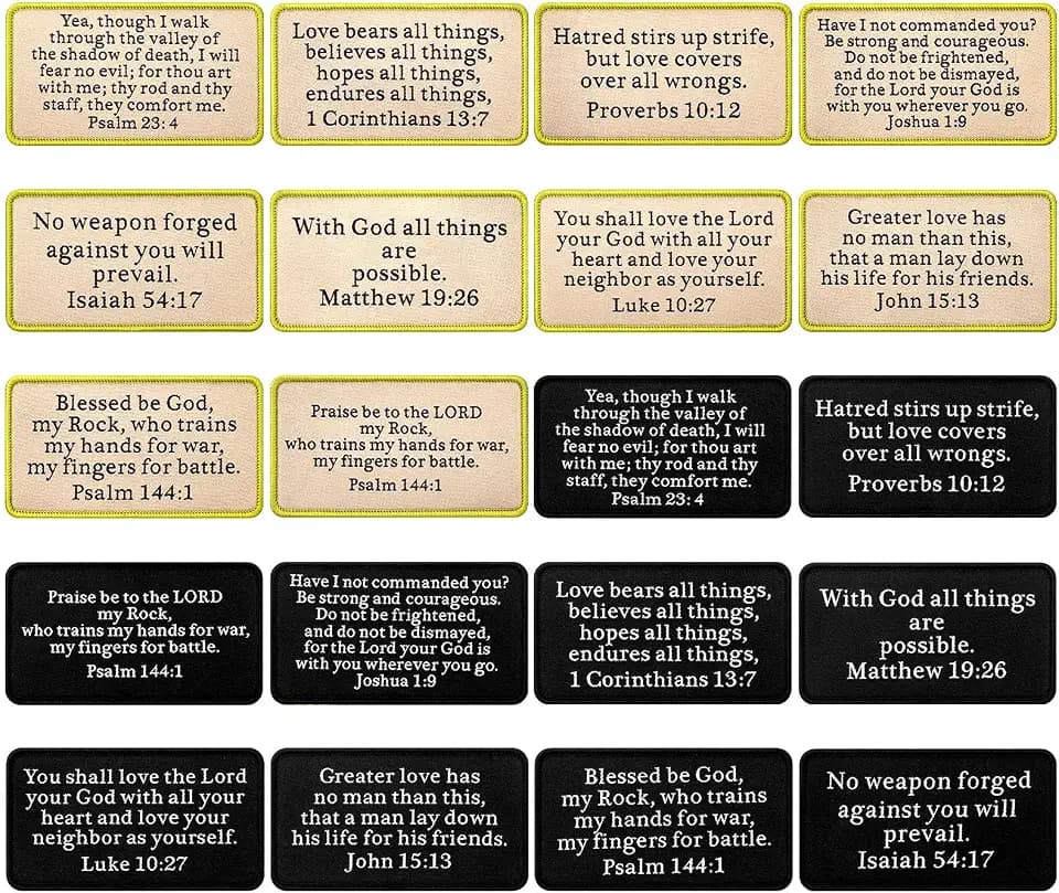 Lyrow 20 Pcs Bible Verse Iron on Patches Bulk Christian Patches Religious Cross Faith Hook and Loop for Hats Clothes Backpacks Tactical Vest Supplies, 4 x 2.2'', 10 Styles