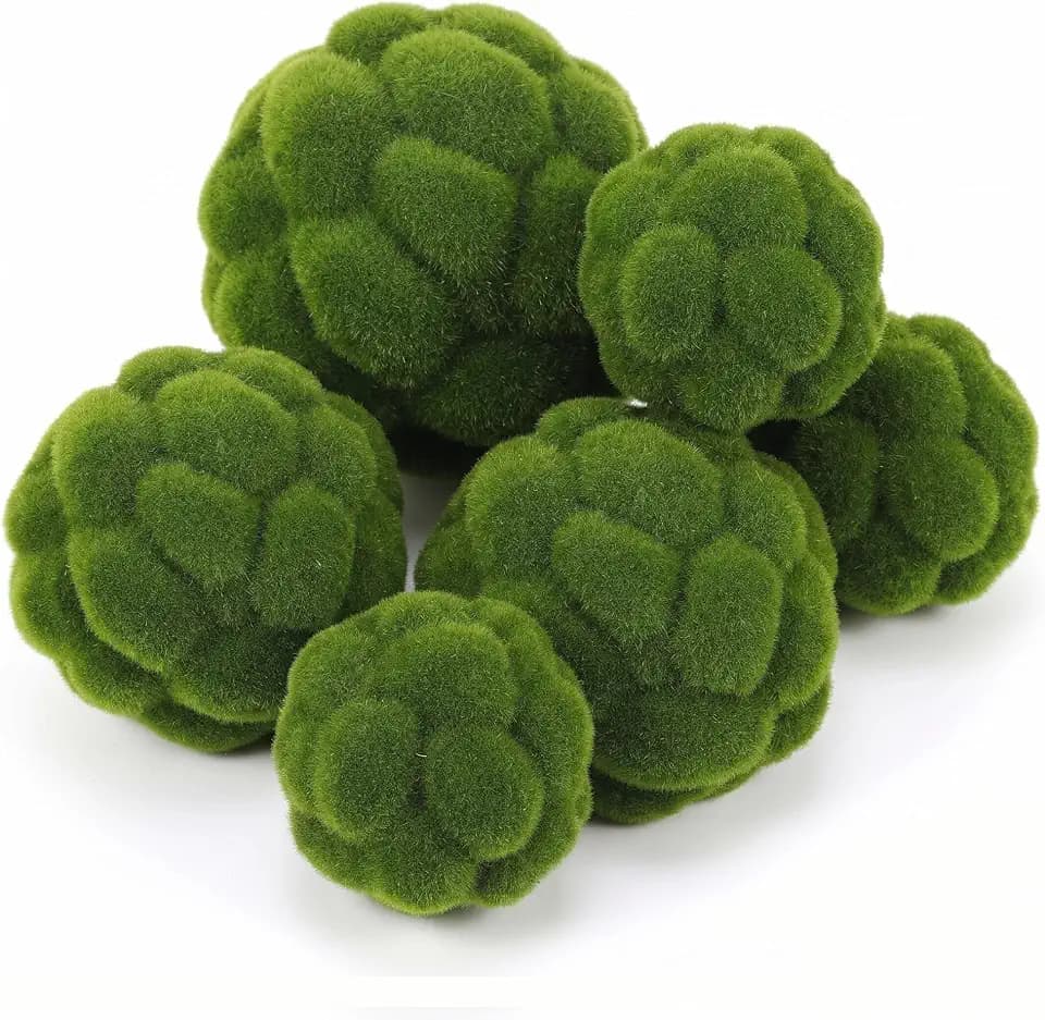 Cabilock 6pcs Green Moss Balls Decorative for Centerpiece Bowls Simulated Moss Balls Topiary Artificial Plant Ornament for Garden Wedding Party Decoration(3.9in/4.7in)