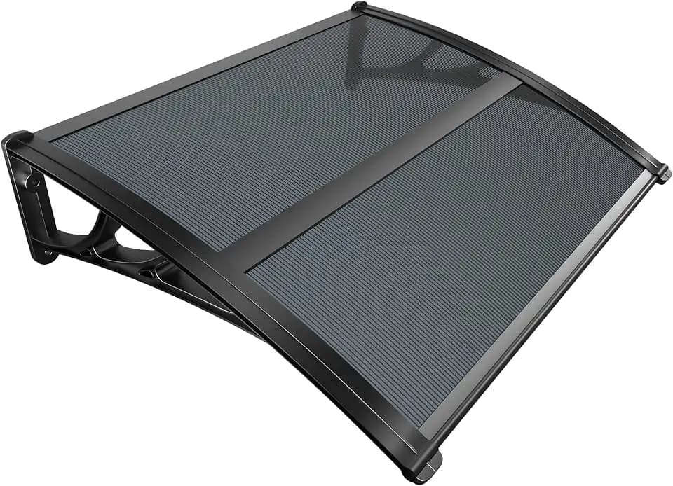 VOUNOT Vordach für Haustür 100 x 80 cm, Überdachung Haustür aus Aluminium und Polycarbonat, Pultbogenvordach, Pultvordach mit Mittelstange, Anthrazit