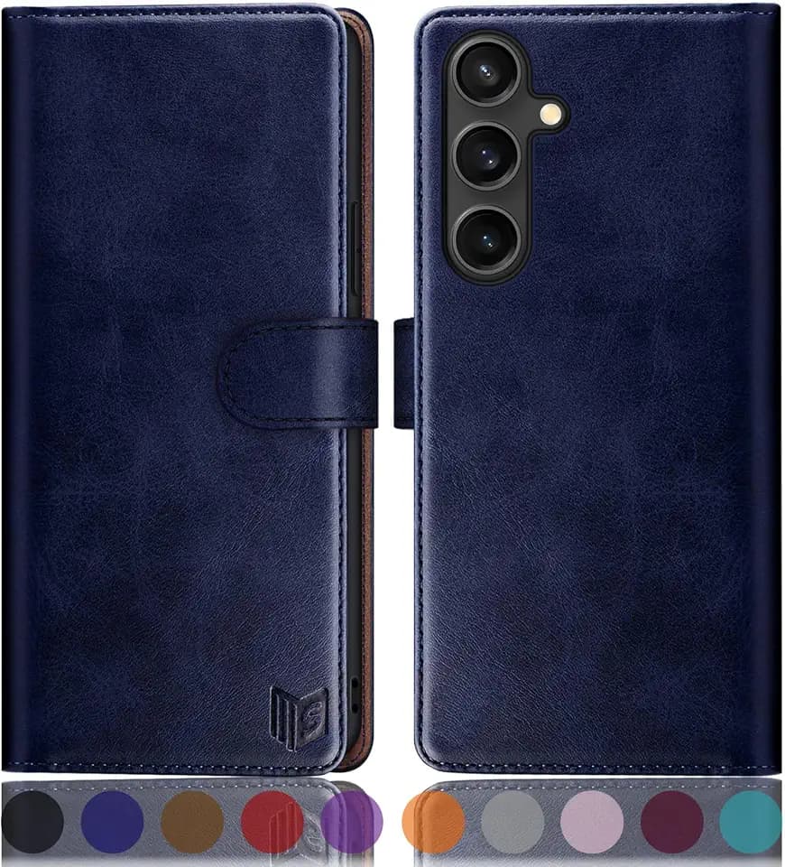 SUANPOT Compatible with Samsung Galaxy S25 Wallet case with RFID Blocking Credit Card Holder,Flip Book PU Leather Protective Cover Women Men for Samsung S25 Phone case Blue