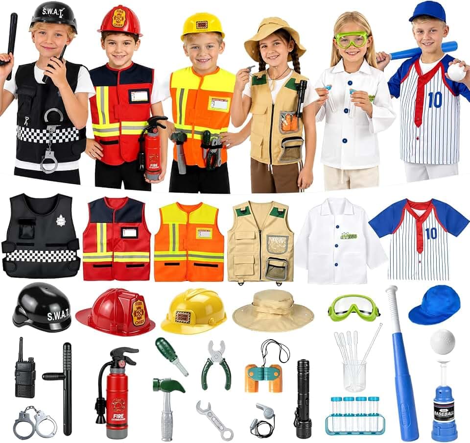 Kids Dress Up Clothes, 6 In 1 Role Play Costumes for Ages 3-7